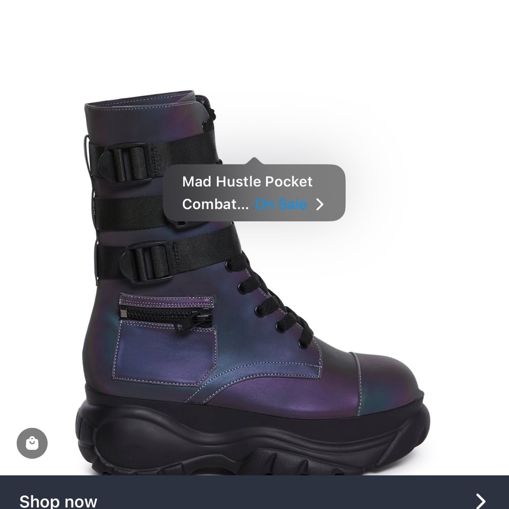 Iridescent Combat Boots with Pocket